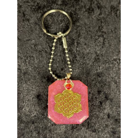Pink Flower of Life Orgonite Keychain - Picture 1 of 5